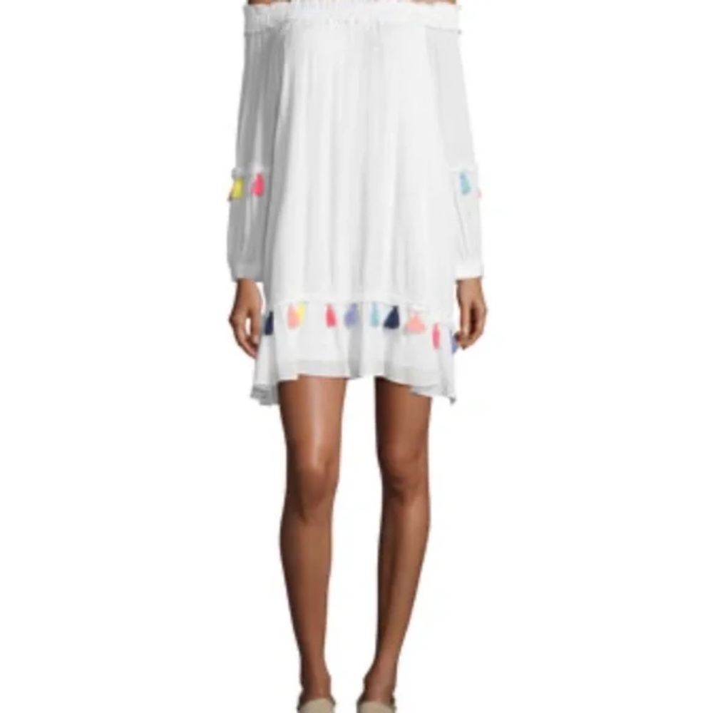 Misa Los Angeles White Off-the-Shoulder Coverup w/ Colored Tassels Size XS